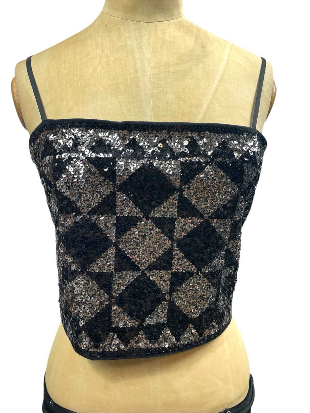 NWT Express Black & Silver Geometric Sequined Crop Top / Cami
